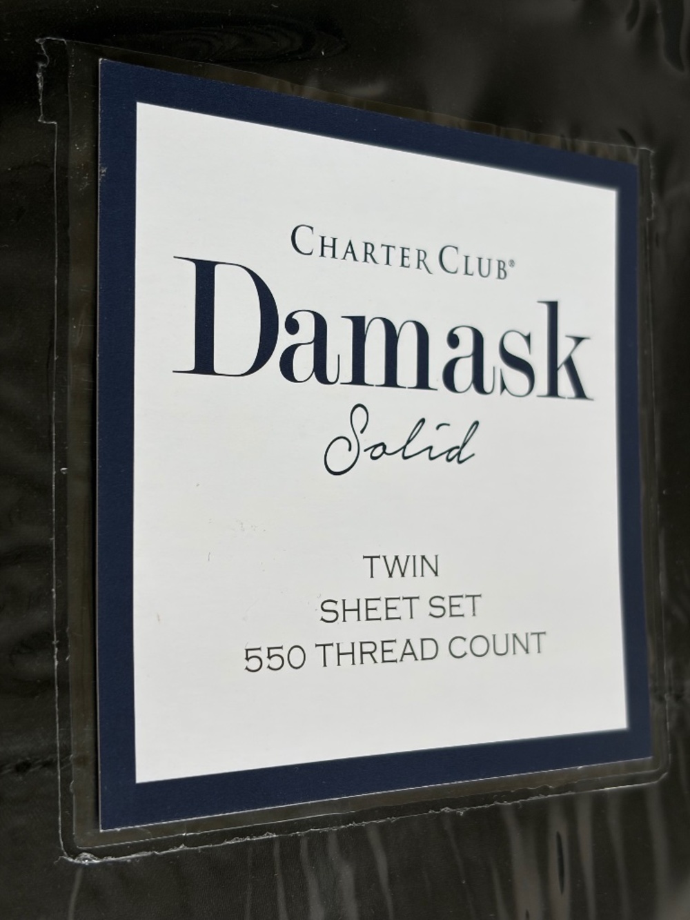 new SOLID BLACK Charter Club 550 Thread Count 100% Cotton Twin Sheet Set